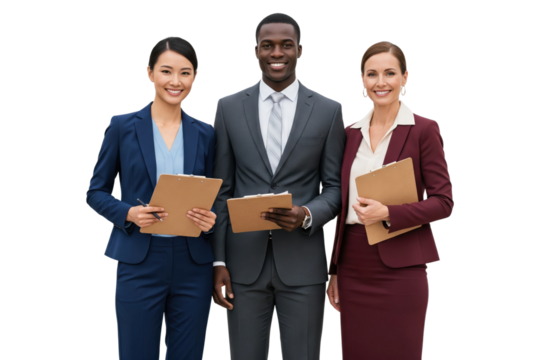 Diverse team of business professionals holding clipboards