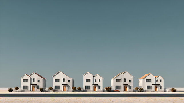 Row of Minimalist White Houses in a Desert Landscape