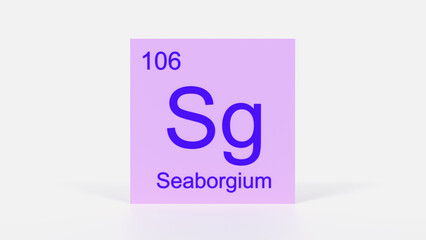 Seaborgium Element 3D Render - Periodic Table Box with Atomic Number 106, Scientific Education, Chemistry Classroom, Modern Science Poster, and Laboratory Wall Art