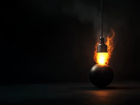 Conceptual animation of a light bulb catching fire and igniting, symbolizing innovation burnou
