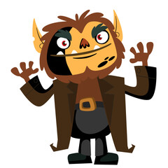 Cartoon funny werewolf character for Halloween design. Vector isolated