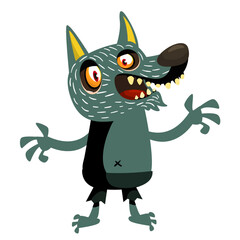 Cartoon funny werewolf character for Halloween design. Vector isolated