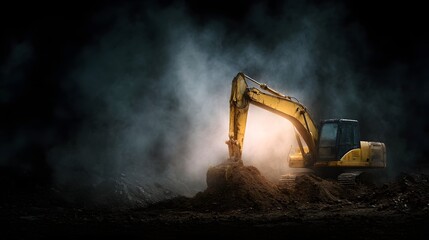 Excavator digging earth for foundation construction