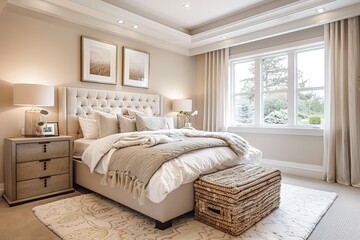 Luxurious beige bedroom interior design