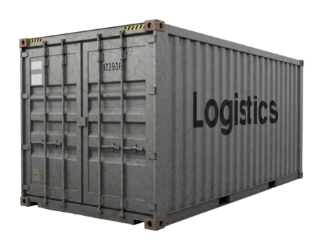 Logistics container delivery warehouse 3d render industrial environment side supply chain management. Cut out png