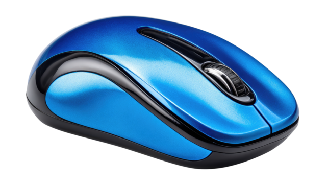 Blue Computer Mouse: A sleek, modern blue computer mouse sits ready for action, embodying cutting-edge design and high-tech functionality.