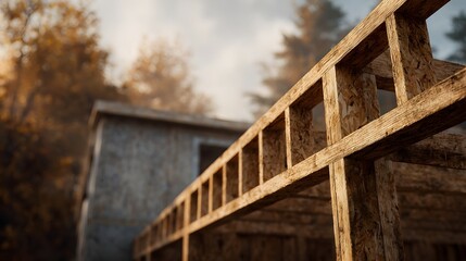 Wooden framework of a modern residential house under construction