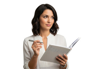 Thoughtful businesswoman writing notes in notebook