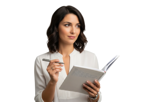 Thoughtful businesswoman writing notes in notebook