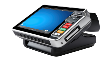 Payment Terminal: A sleek and modern payment terminal, capturing the essence of contemporary point-of-sale technology, ready to process transactions.