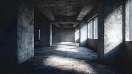 Fototapeta premium Unfinished commercial building interior with raw material lighting