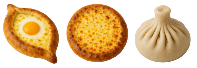 set of Georgian appetizing dishes. khinkali on a transparent background. khachapuri on a transparent background. dishes of the East