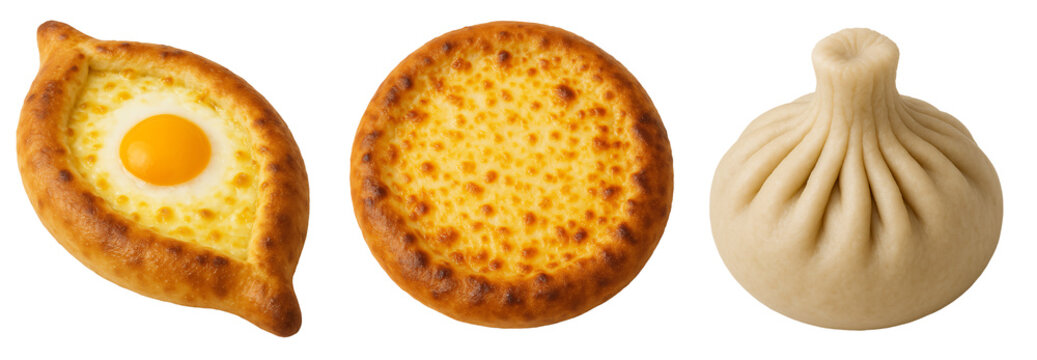 set of Georgian appetizing dishes. khinkali on a transparent background. khachapuri on a transparent background. dishes of the East