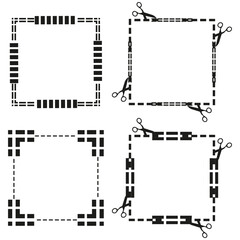 Black cut border. Scissors frame vector. Square decorative shape. Modern abstract corners.