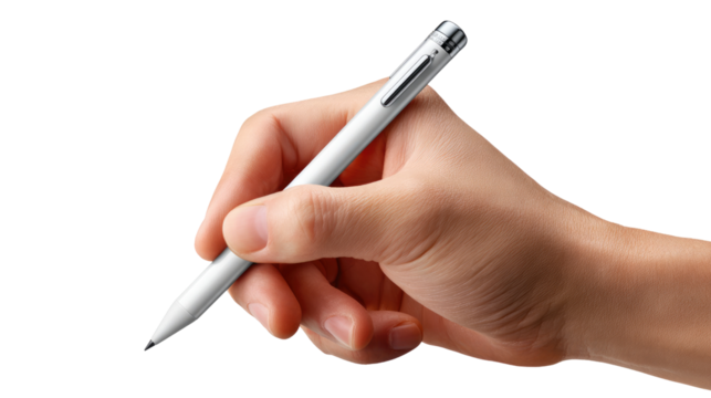 Precision in Hand: A close-up shot of a hand delicately holding a writing instrument, poised to inscribe thoughts and ideas, representing the power of communication and creative expression.