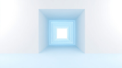 Fototapeta premium Modern and Technological Abstract Tunnel Structure with Light Blue and White in Pure White Background