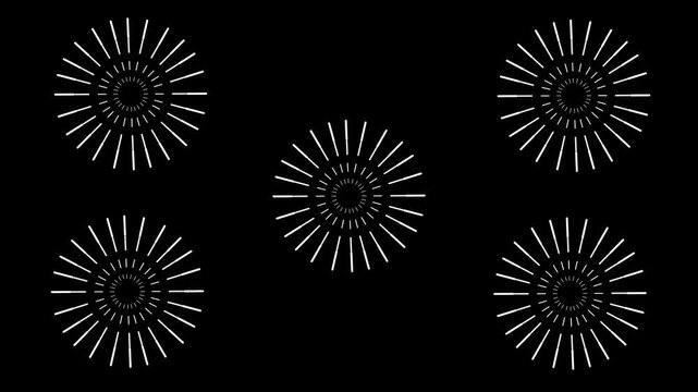 Glowing firework animation with white radial lines, modern spark bursts, and smooth expanding wave motion for holiday, party, and celebration visuals in black background ultra HD loop.