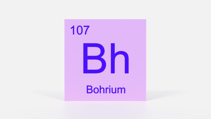 Bohrium Element 3D Render - Periodic Table Box with Atomic Number 107, Scientific Education, Chemistry Classroom, Modern Science Poster, and Laboratory Wall Art