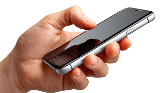 Mobile in Hand: A hand delicately cradles a sleek mobile device, highlighting technology and touch, ideal for communication and digital connectivity.