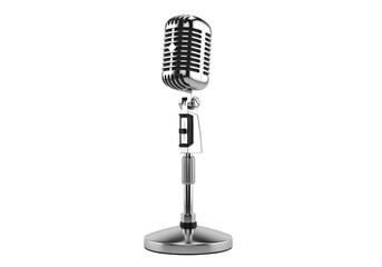 Fototapeta premium Vintage silver microphone on a stand isolated on transparent background