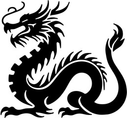 Powerful black dragon silhouette with spiked wings and flaming breath vector illustration,black dragon