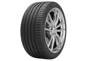 Obraz premium Car tire and silver alloy wheel isolated on transparent background