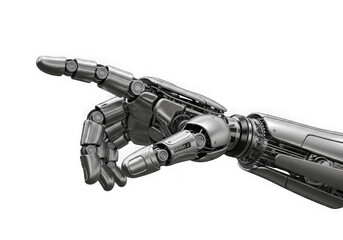 Robotic hand pointing forward isolated on transparent background