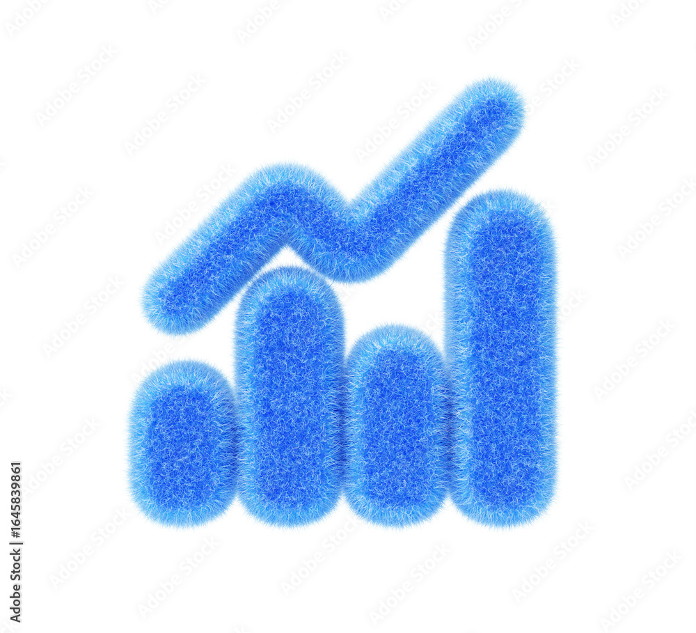Aufkleber 3d blue fur fluffy bar chart, graph or diagram render icon. furry wool felt data analysis columns wi
