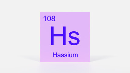 Hassium Element 3D Render - Periodic Table Box with Atomic Number 108, Scientific Education, Chemistry Classroom, Modern Science Poster, and Laboratory Wall Art