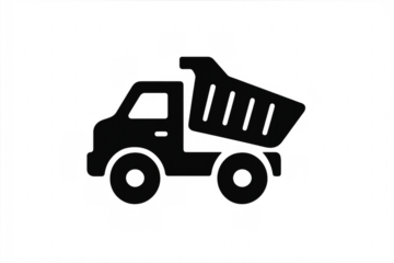 Black dump truck icon on transparent background representing construction and transportation