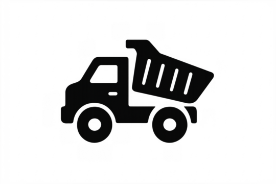 Black dump truck icon on transparent background representing construction and transportation
