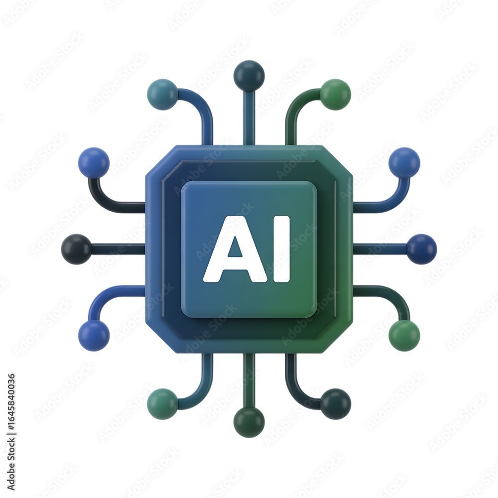 Poster abstract illustration of an ai microchip. represents artificial intelligence, technology, and innova