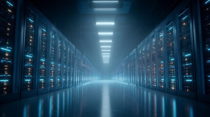 Obraz premium Modern empty data center hallway