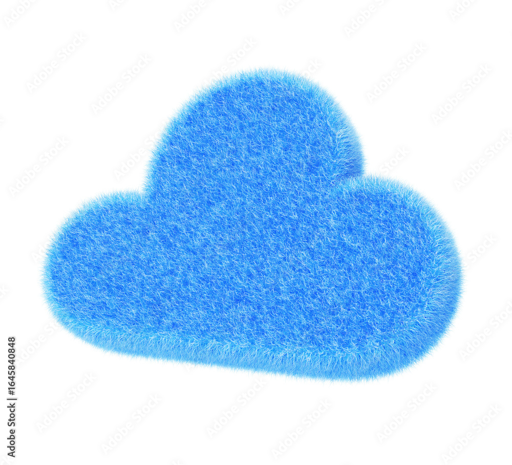 Poster 3d blue fur fluffy cloud icon render. concept of data storage system, online service, cloud computin