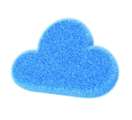 3d blue fur fluffy cloud icon render. Concept of data storage system, online service, cloud computing, digital technology, database server, soft furry web hosting with hairy texture