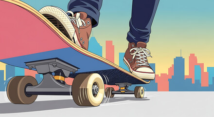 Urban skateboarding adventure: a vibrant illustration of city life and motion