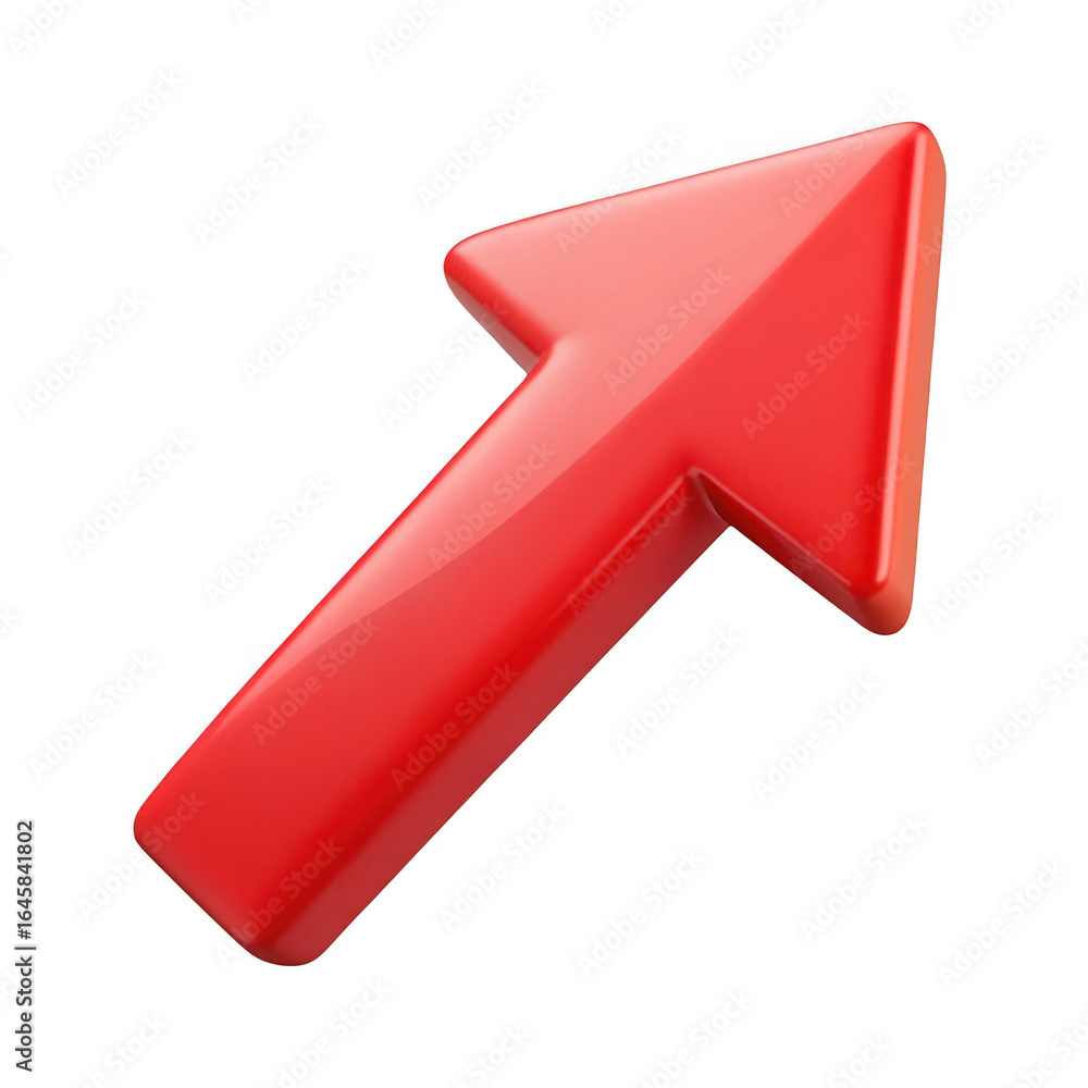 Poster 3d red arrow pointing upwards isolated on transparent background