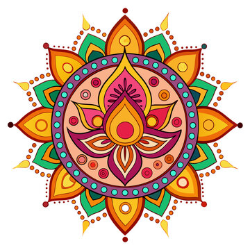 Vibrant rangoli design with flowers