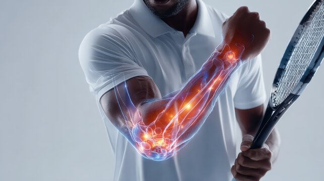 Tennis Player With Glowing Elbow Joint Anatomy