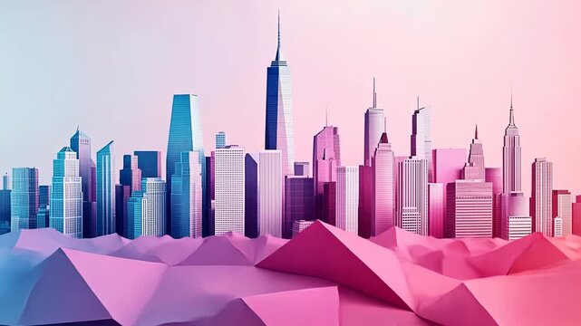 Colorful Urban Skyline Vector Illustration at Night with Skyscrapers and Architecture Design