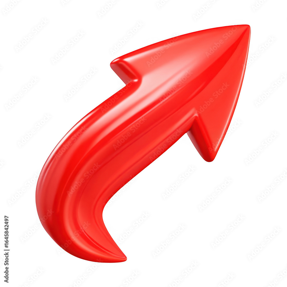 Poster 3d glossy red arrow pointing up and right isolated on transparent background