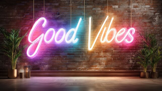 Glowing Neon Good Vibes Sign