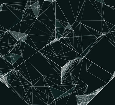 An abstract geometric pattern with a network of white lines and triangles.