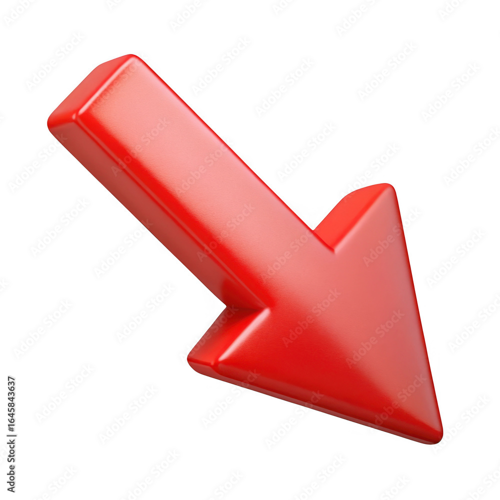 Poster 3d red arrow pointing down right isolated on transparent background