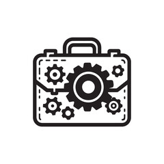 Briefcase with Gear Icon Black and White Vector