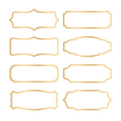 Obraz premium Gold decorative frame borders. Luxury label, tag outline vintage rectangle and ornate elements, elegant empty border in wild western style. Golden Victorian geometric banners. Retro vector set