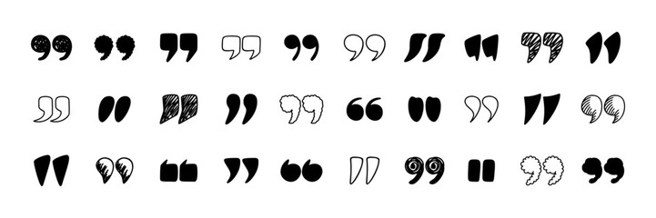 Quotation marks and punctuation symbols, double and single inverted comma, text quotes, speech marks, typography quote icons, grammar and editorial conversation elements. Vector isolated set © Ukio.stock