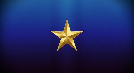 Fototapeta premium Radiant golden star shining vibrantly against a deep blue gradient background, symbolizing success