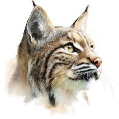 Bobcat in watercolor style, vector illustration, isolated on white background.