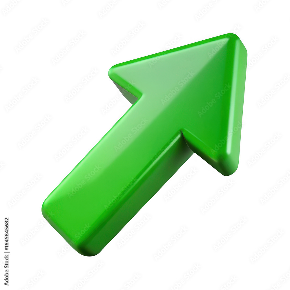 Poster 3d green arrow pointing up and right isolated on transparent background
